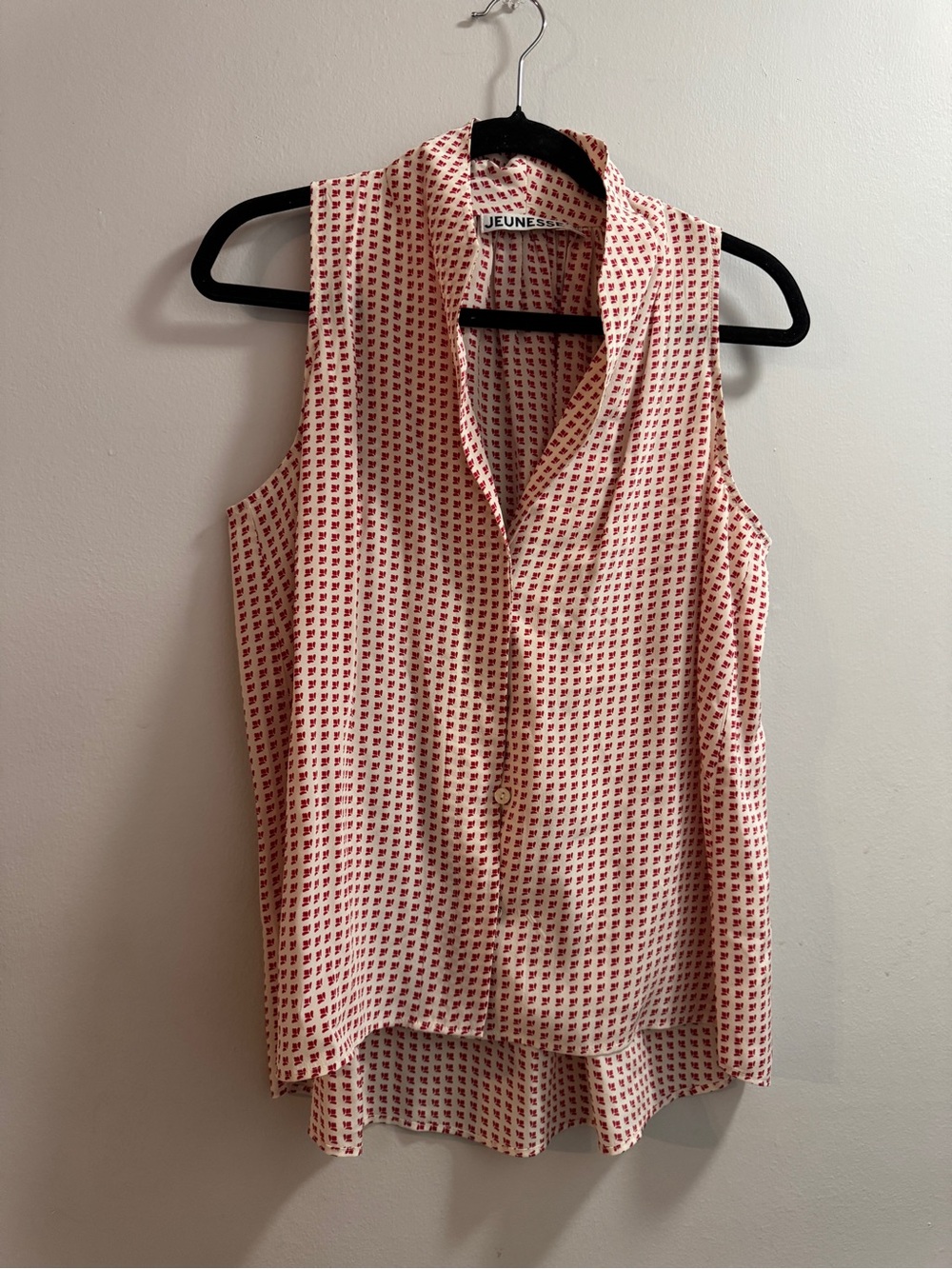 Jeunesse Sleeveless‎ Cream and Red Printed Button-Front Top Sz S